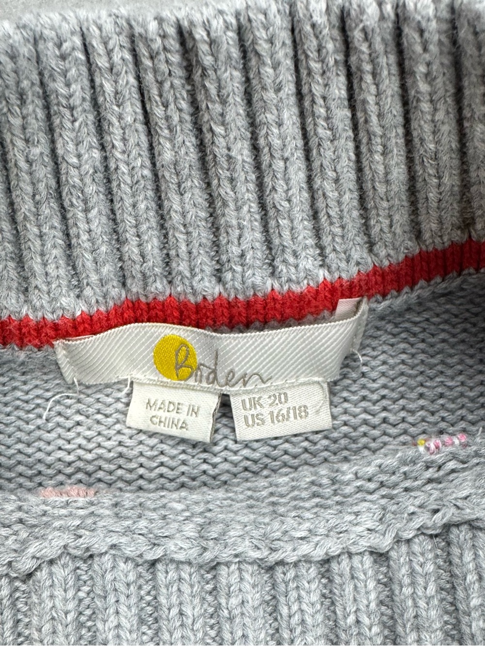 Boden Women’s Floral Embroidered Crew Neck Knit Sweater In Grey Size 16/18 - Picture 2 of 4